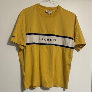 Lacoste Men's Mustard Yellow Tee with Navy and White Stripe
